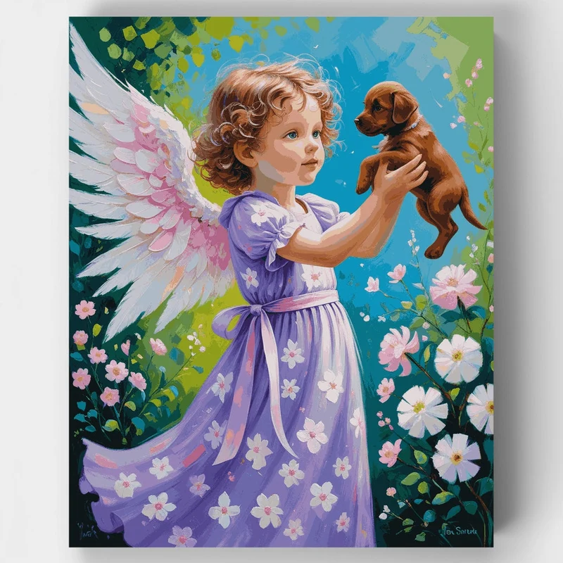 Angel with Puppy - Paint by Numbers Kit