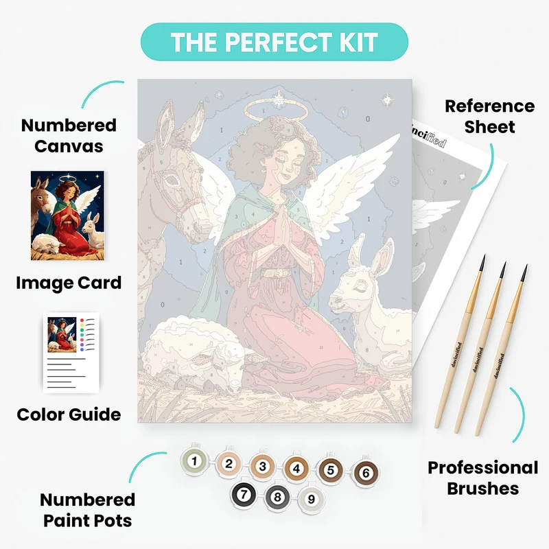 Angel with Animals Nativity Scene - Paint by Numbers Kit