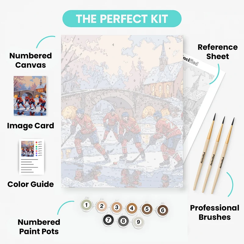 Winter Hockey on Frozen Lake - Paint by Numbers Kit