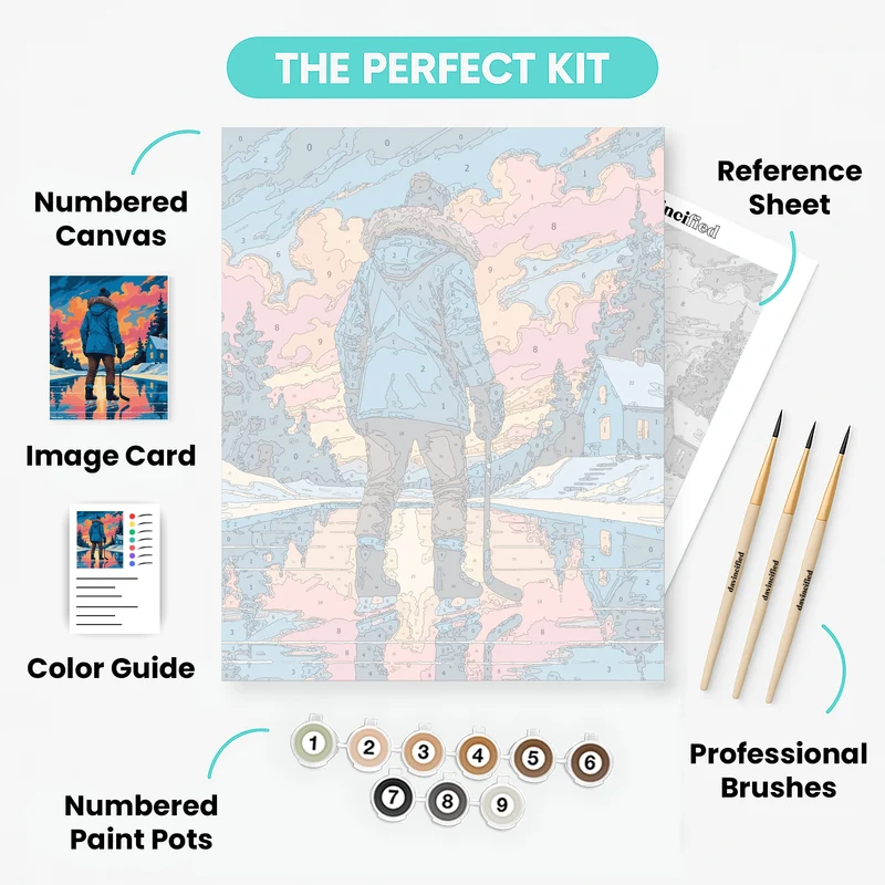 Winter Pond Hockey Sunset - Paint by Numbers Kit