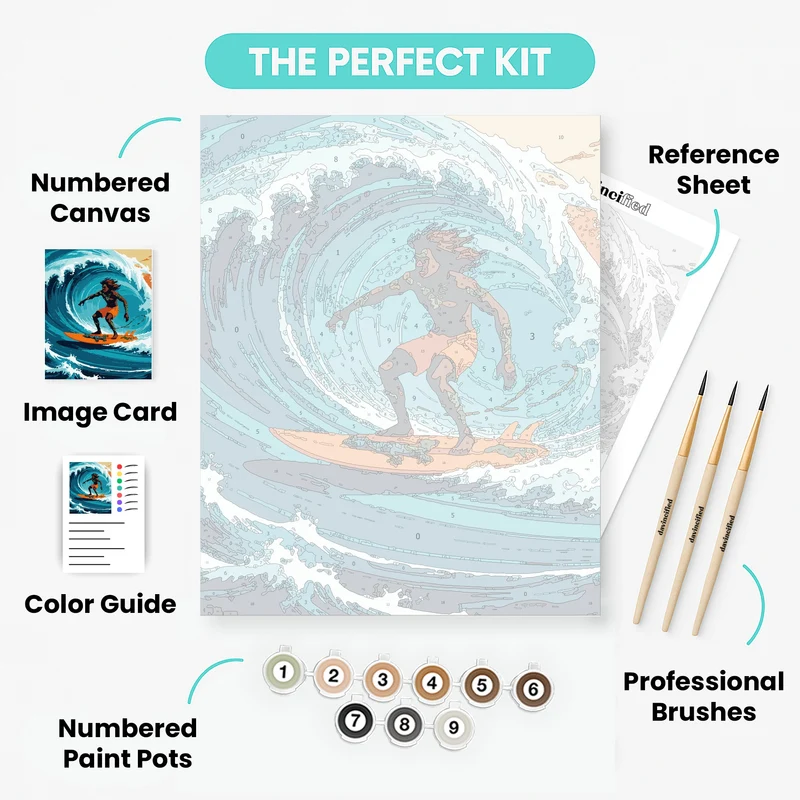 Tropical Surfer with Tribal Tattoos - Paint by Numbers Kit
