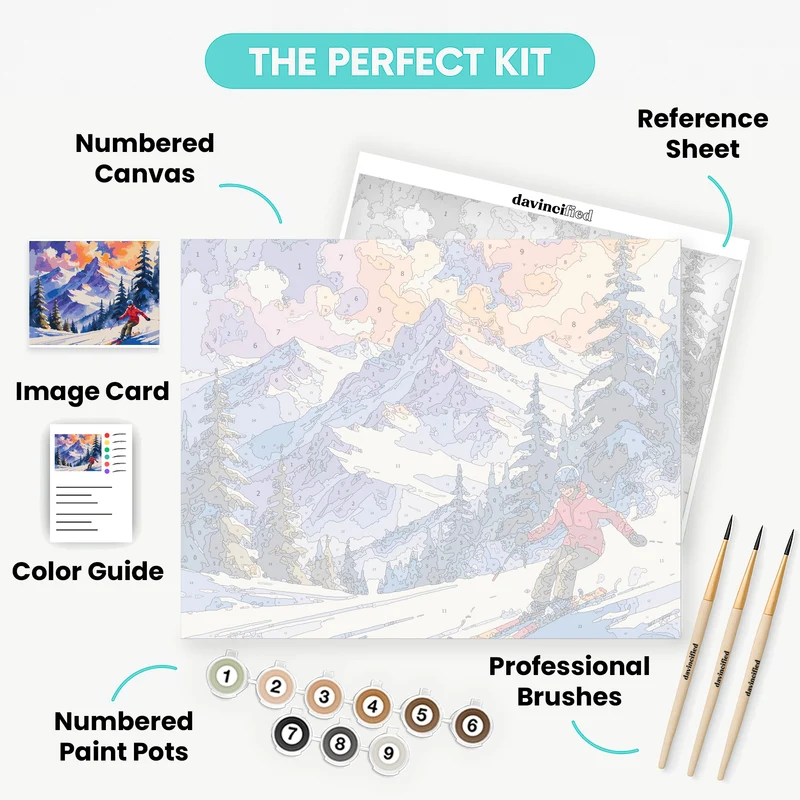 Winter Mountain Skiing Adventure - Paint by Numbers Kit