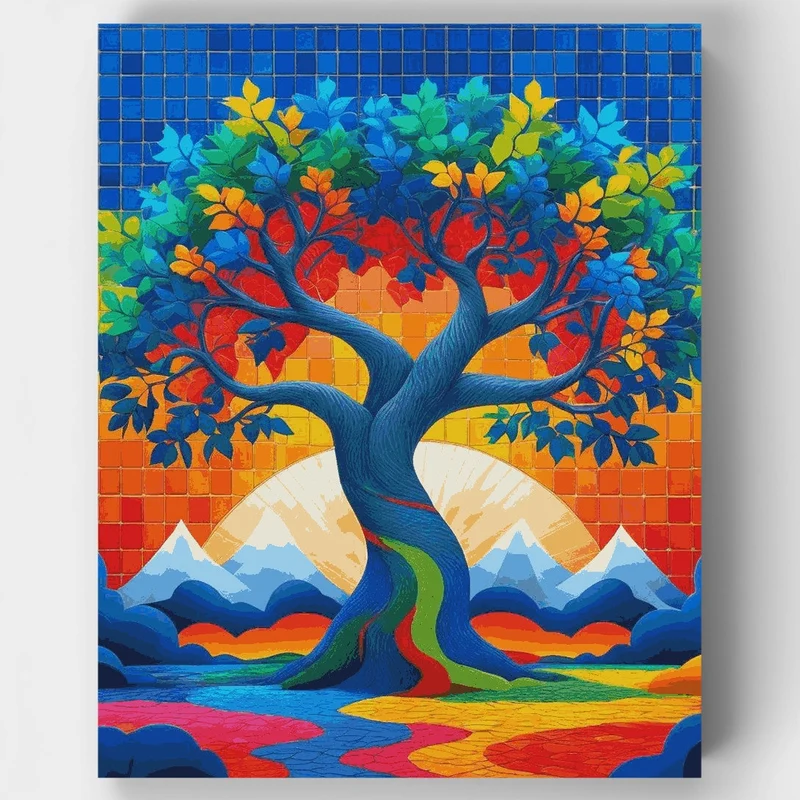 Colorful Mountain Tree - Paint by Numbers Kit