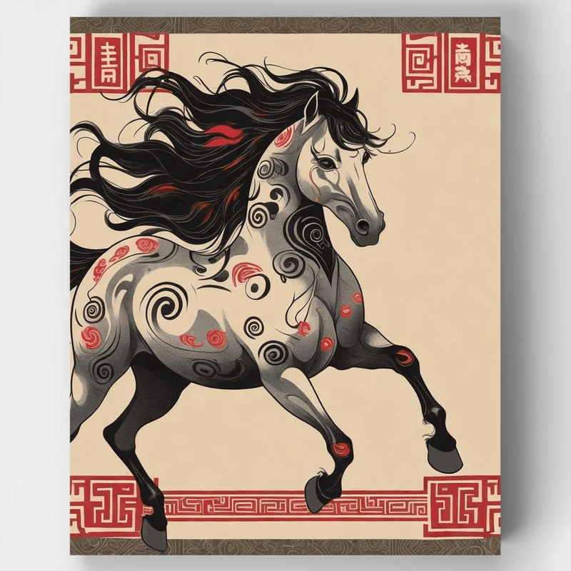 Mystical Chinese Zodiac Horse - Paint by Numbers Kit