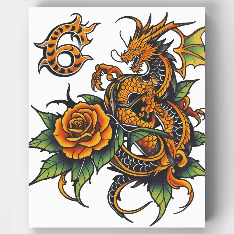 Dragon and Orange Rose - Paint by Numbers Kit
