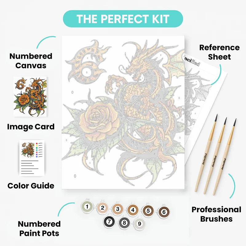 Dragon and Orange Rose - Paint by Numbers Kit