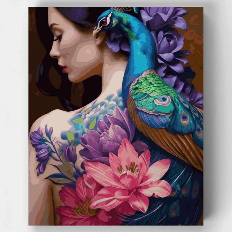 Peacock and Flowers - Paint by Numbers Kit