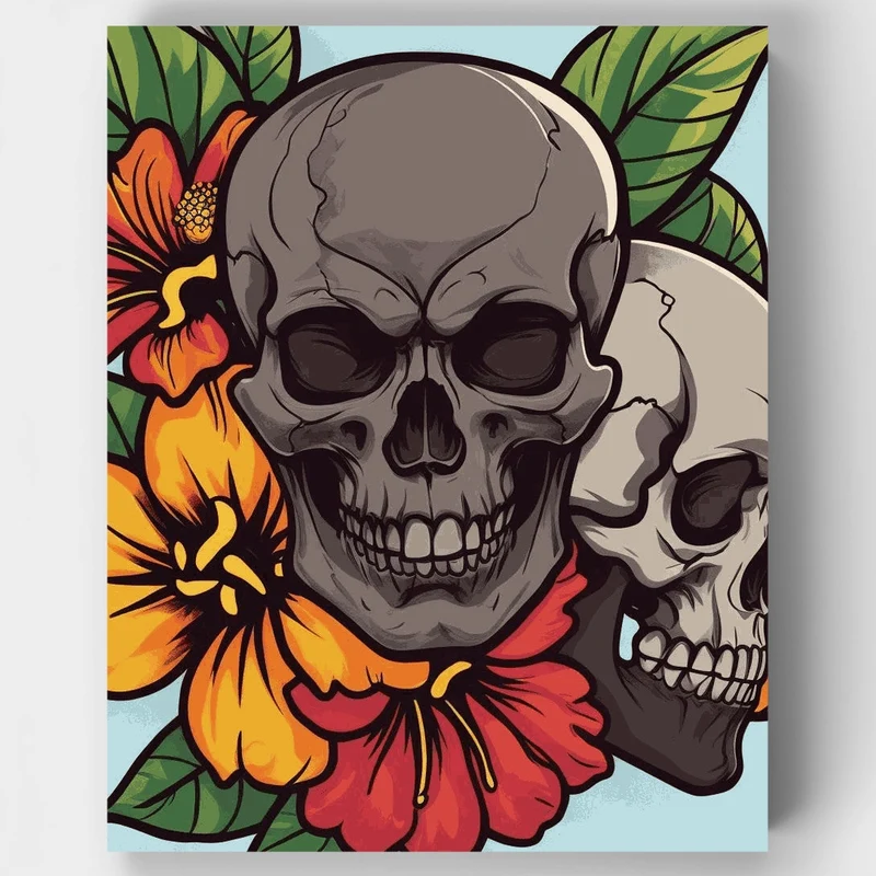 Tropical Skulls and Hibiscus - Paint by Numbers Kit