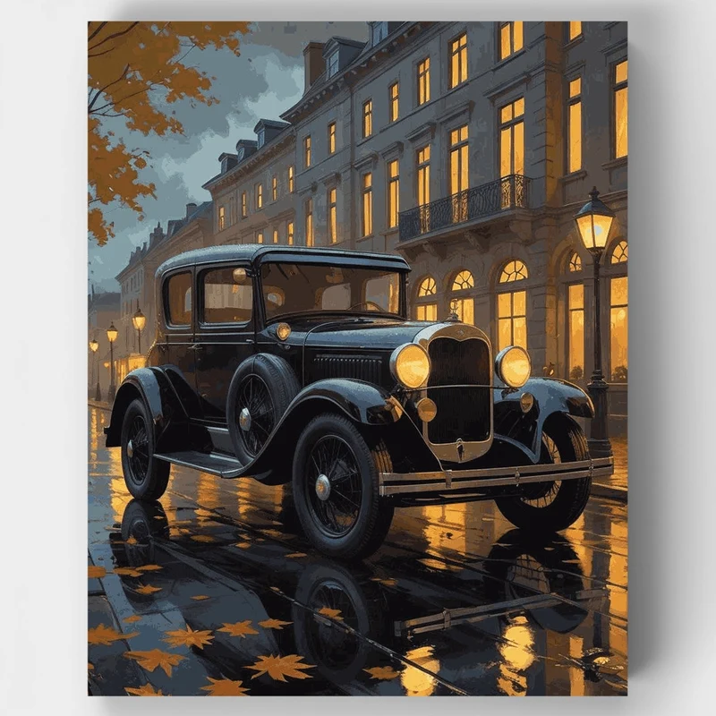 Vintage Car in Rainy Evening - Paint by Numbers Kit