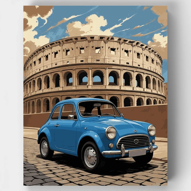 Classic Blue Car in Rome - Paint by Numbers Kit