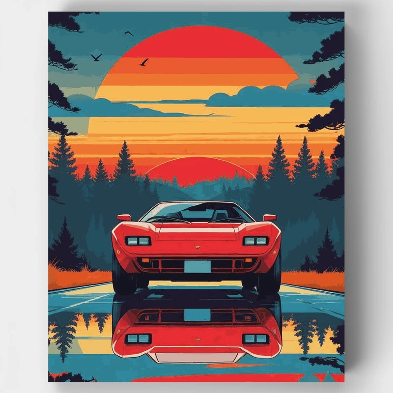 Retro Supercar Sunset - Paint by Numbers Kit