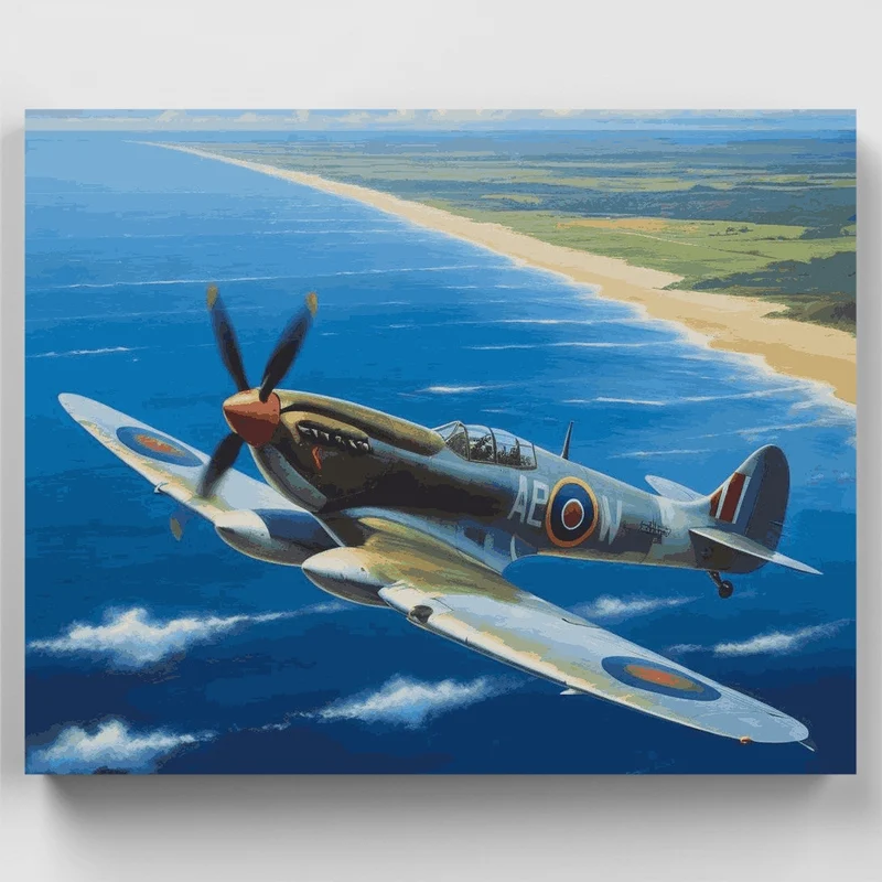 Spitfire Over Coastal Waters - Paint by Numbers Kit