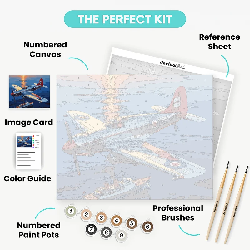 Sunset Spitfire and Ocean Liner - Paint by Numbers Kit
