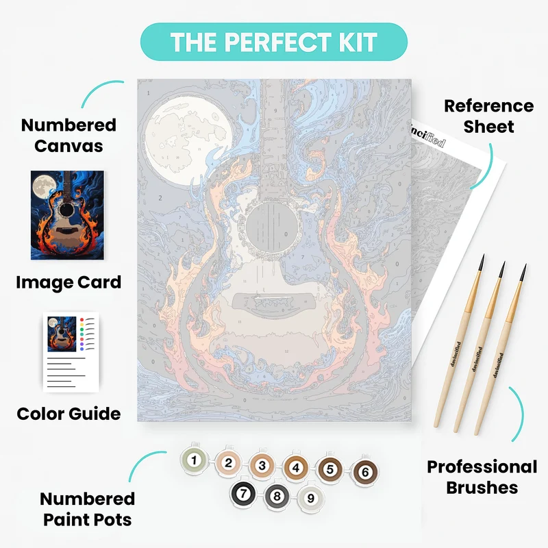 Moonlit Guitar Flames - Paint by Numbers Kit