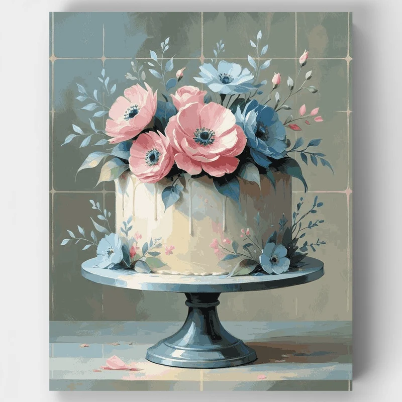 Elegant Floral Cake - Paint by Numbers Kit