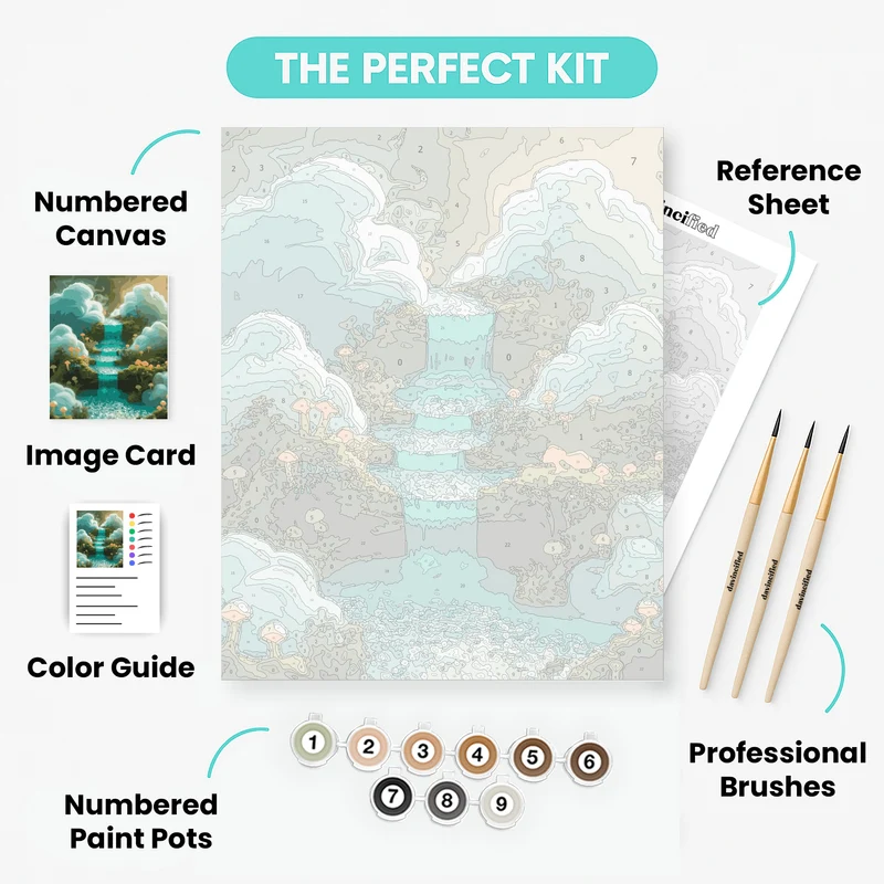 Enchanted Mushroom Waterfall - Paint by Numbers Kit