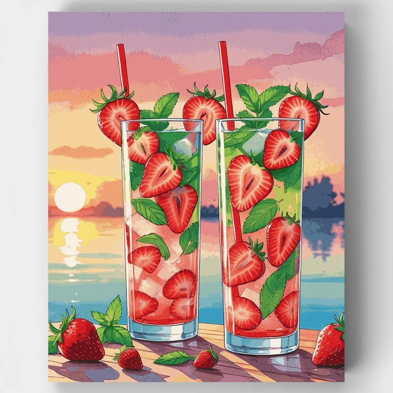 Strawberry Sunset Mocktails - Paint by Numbers Kit