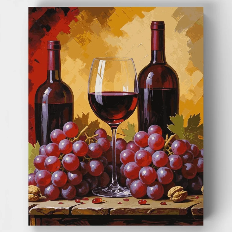 Red Wine and Grapes Still Life - Paint by Numbers Kit