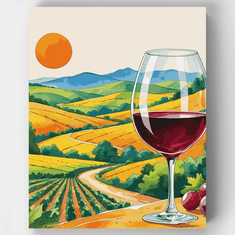 Vineyard Sunset with Wine - Paint by Numbers Kit