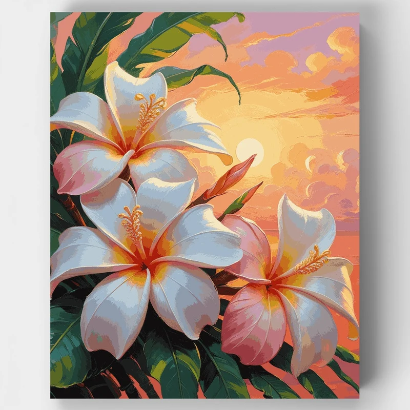 Tropical Plumeria Sunset - Paint by Numbers Kit