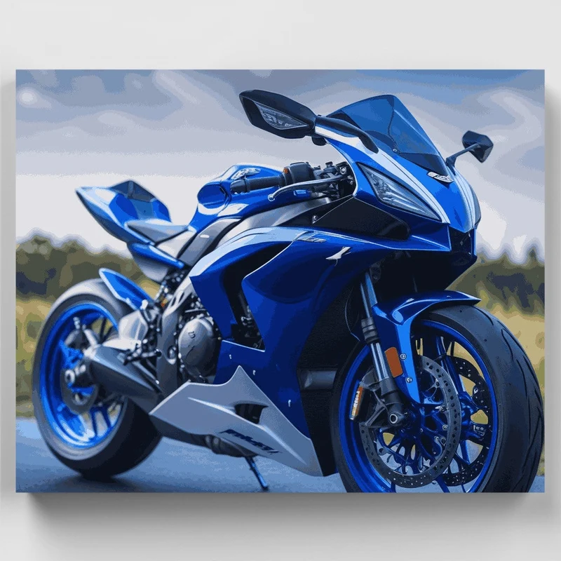 Blue Sport Motorcycle - Paint by Numbers Kit