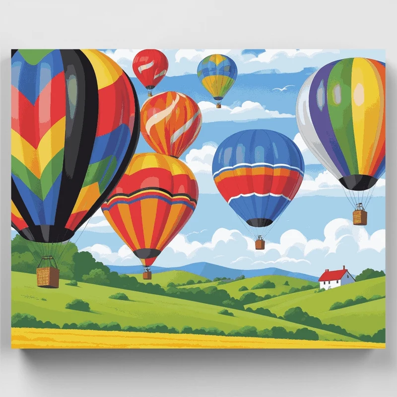 Colorful Hot Air Balloons Over Rolling Hills - Paint by Numbers Kit
