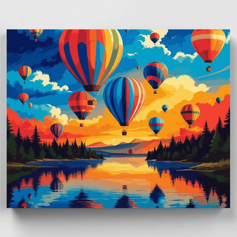 Mountain Lake Hot Air Balloons - Paint by Numbers Kit