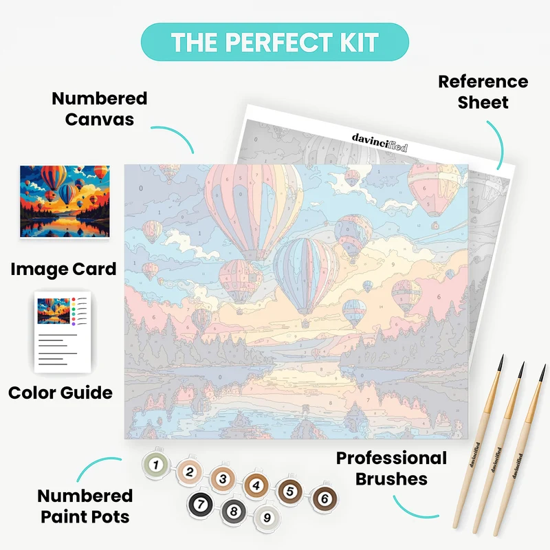 Mountain Lake Hot Air Balloons - Paint by Numbers Kit