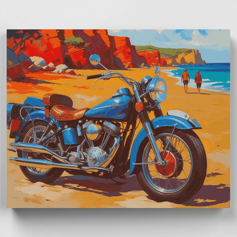 Vintage Motorcycle at the Beach - Paint by Numbers Kit