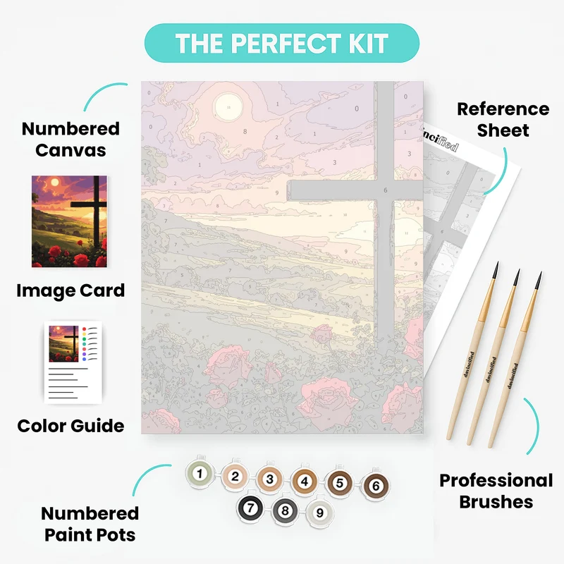 Sunset Cross and Roses - Paint by Numbers Kit