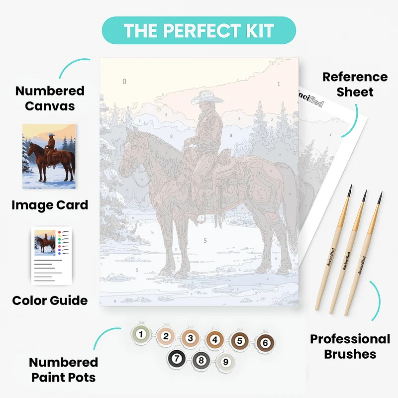 Winter Cowboy at Sunset - Paint by Numbers Kit