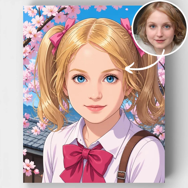 Cherry Blossom School Girl - Custom Paint by Numbers Kit