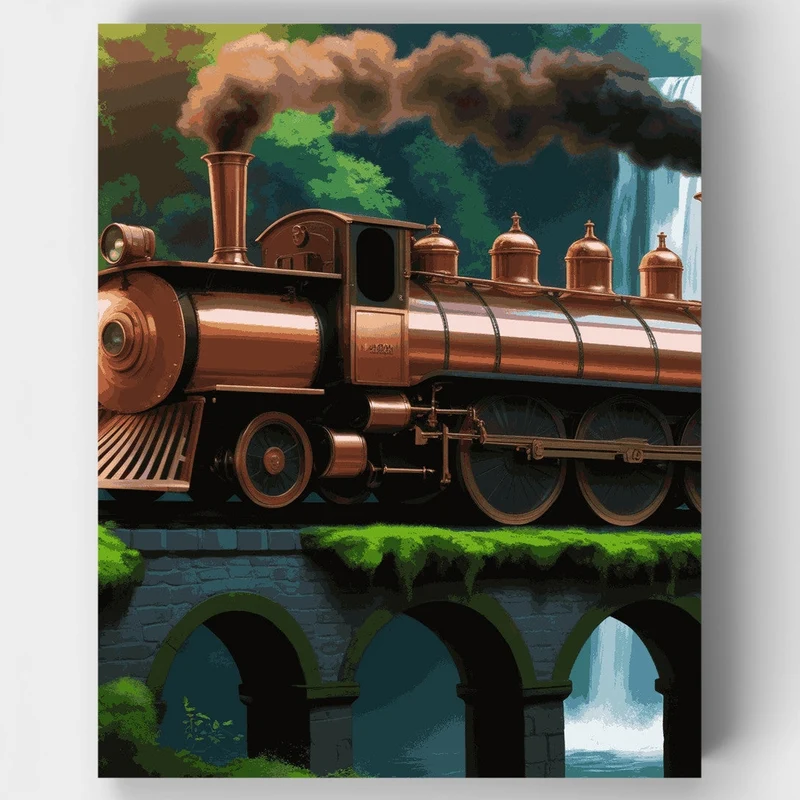 Vintage Steam Locomotive on Bridge - Paint by Numbers Kit