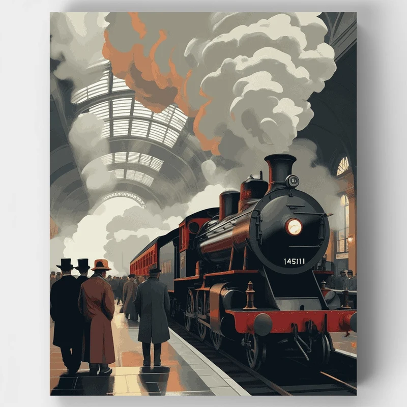 Victorian Steam Train Station - Paint by Numbers Kit