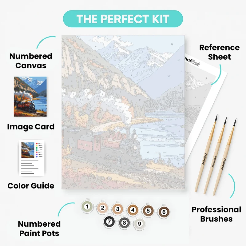 Mountain Steam Train in Fall - Paint by Numbers Kit