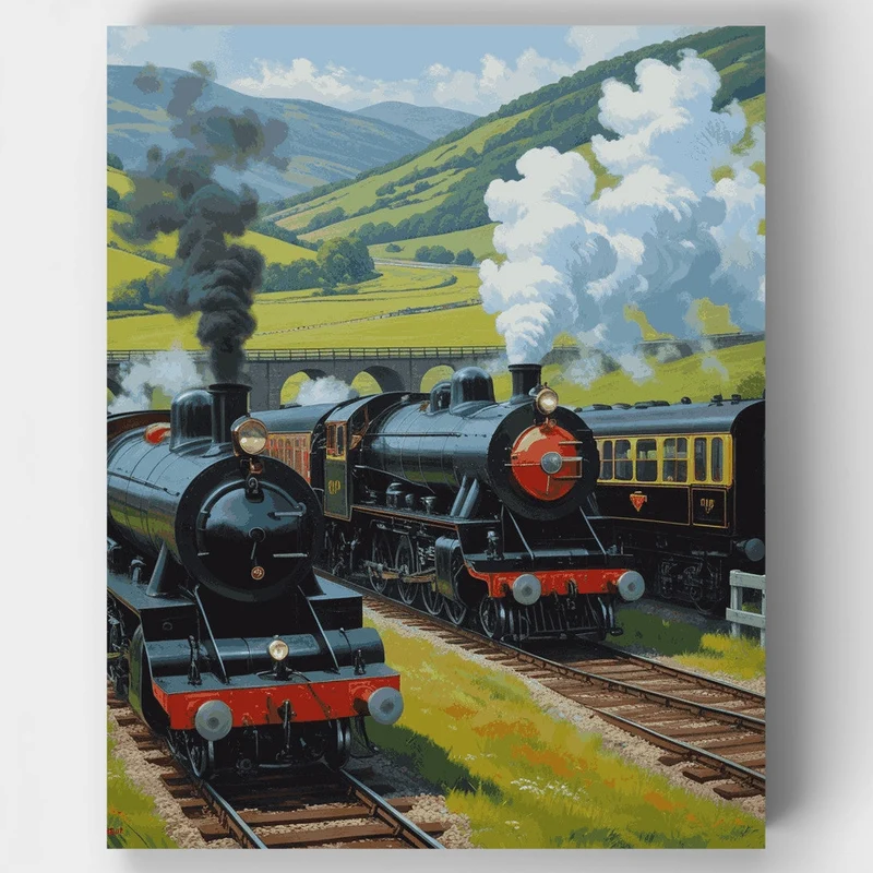 Steam Locomotives in the Valley - Paint by Numbers Kit