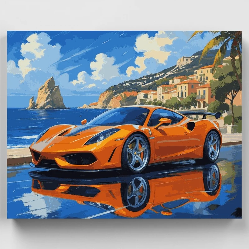 Italian Coastal Orange Car - Paint by Numbers Kit