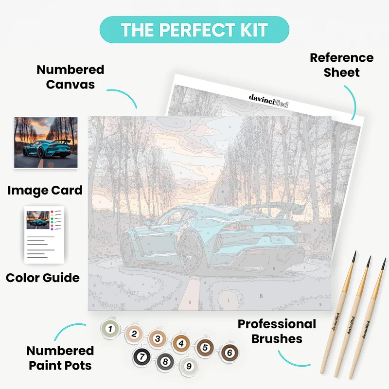 Turquoise Supercar Sunset - Paint by Numbers Kit