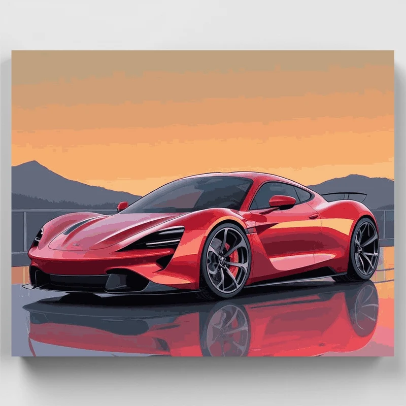 Red Supercar Reflection - Paint by Numbers Kit