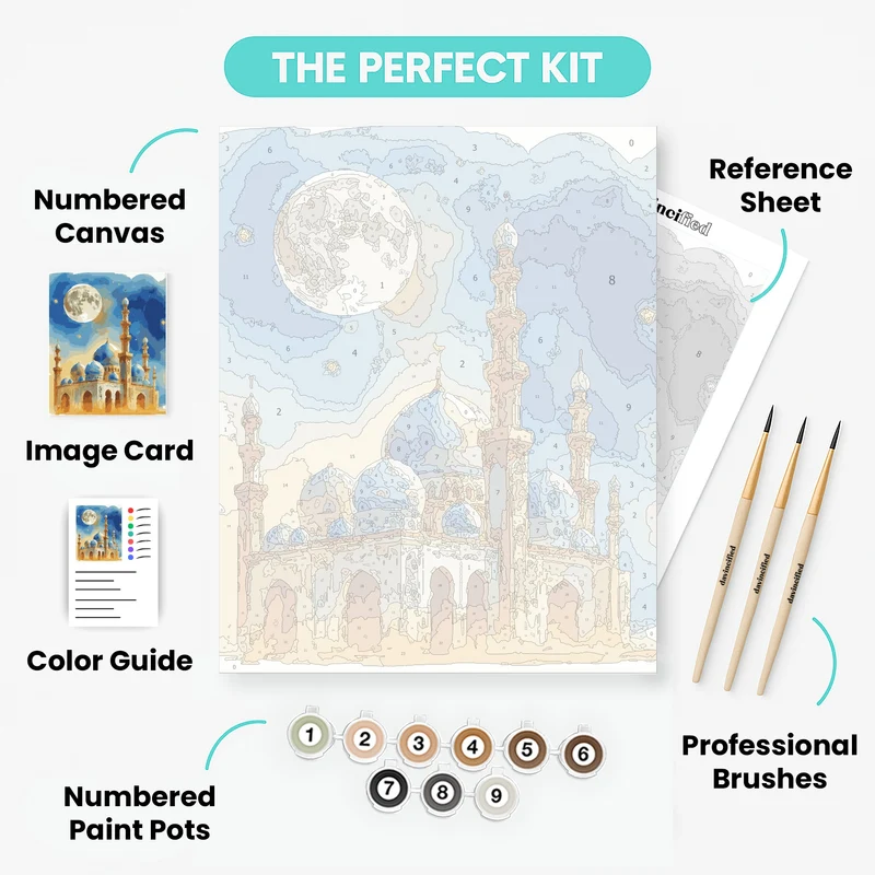Mystical Mosque Under Full Moon - Paint by Numbers Kit