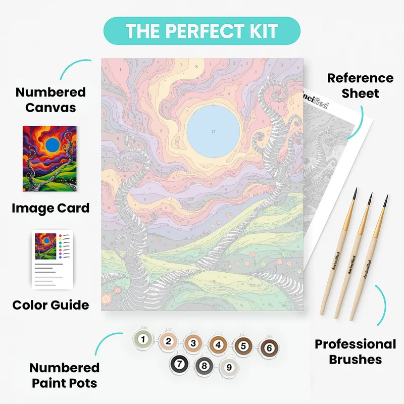 Whimsical Striped Trees Under Colorful Sky - Paint by Numbers Kit