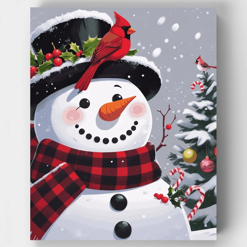 Festive Cardinal Snowman - Paint by Numbers Kit