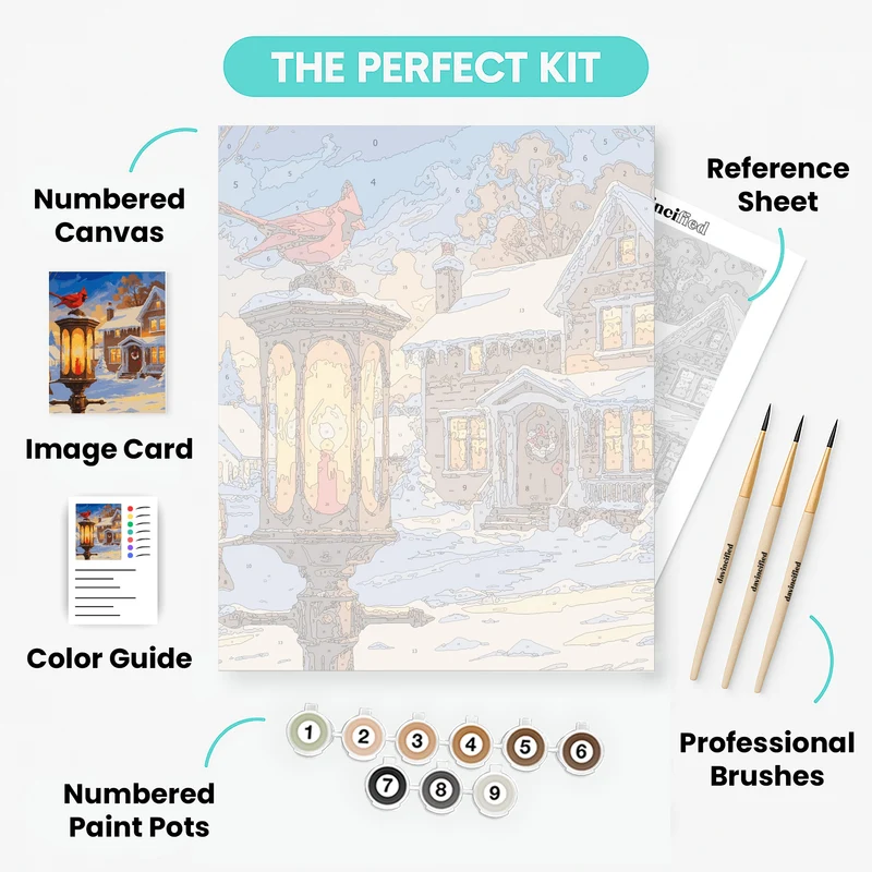 Winter Cardinals and Lamplight - Paint by Numbers Kit