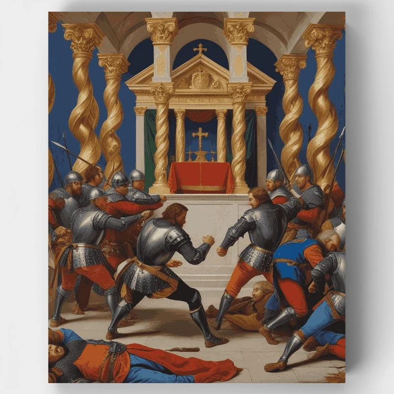 Medieval Battle in Sacred Chapel - Paint by Numbers Kit