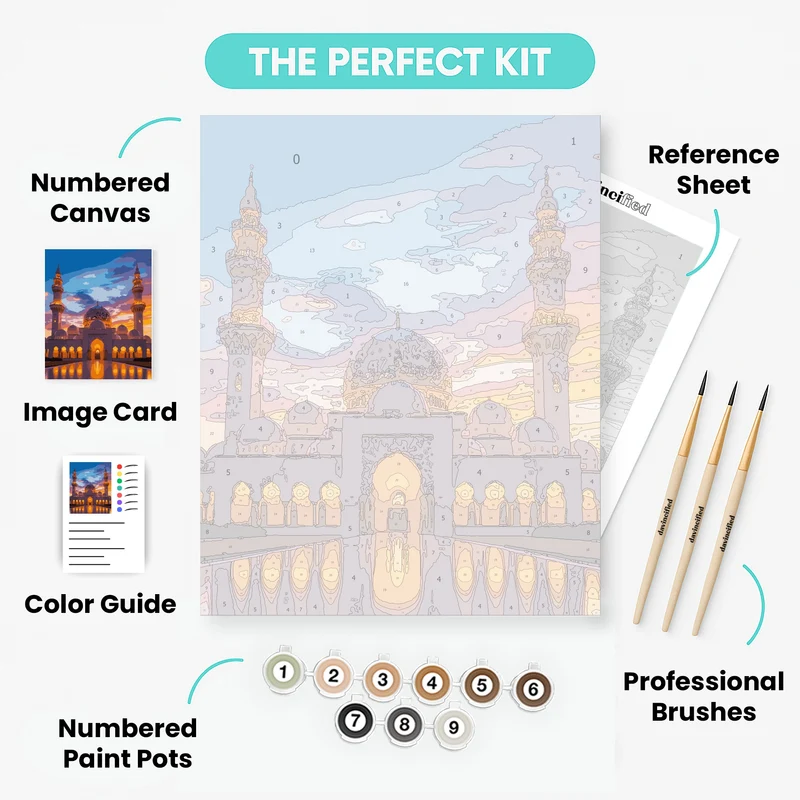 Sheikh Zayed Grand Mosque at Sunset - Paint by Numbers Kit