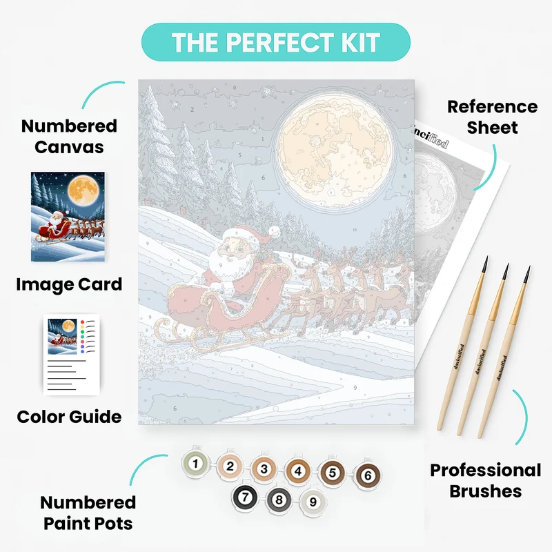 Santa's Moonlit Sleigh Ride - Paint by Numbers Kit