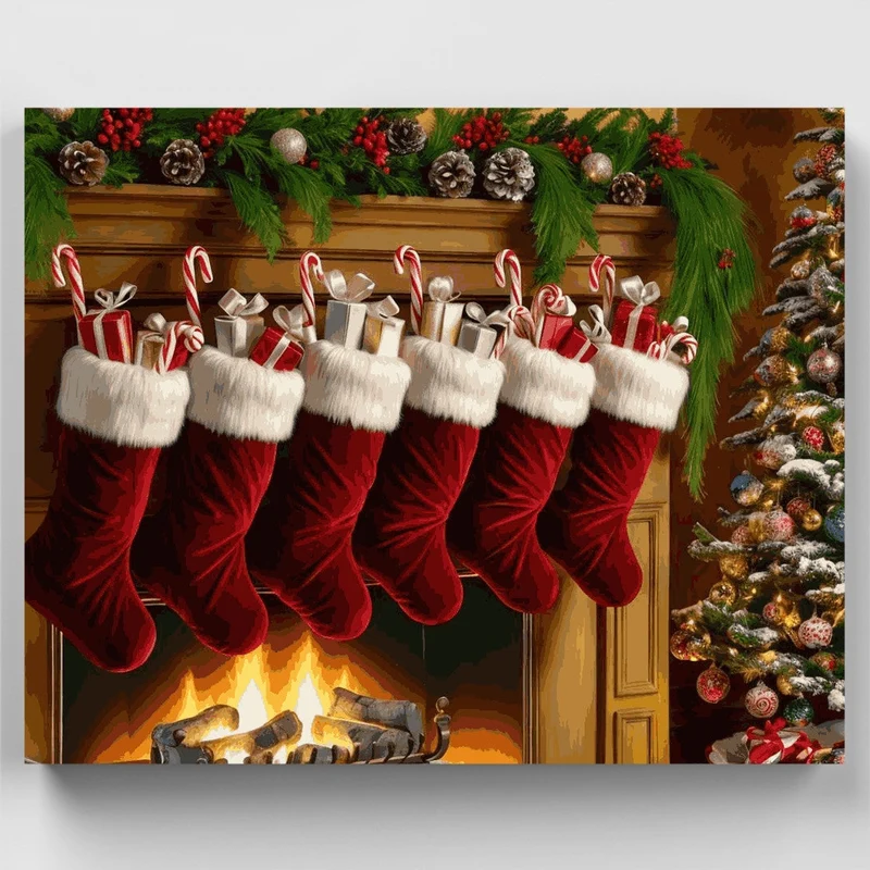 Christmas Stockings by the Fireplace - Paint by Numbers Kit
