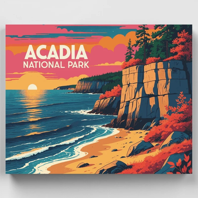 Sunset at Acadia Cliffs - Paint by Numbers Kit
