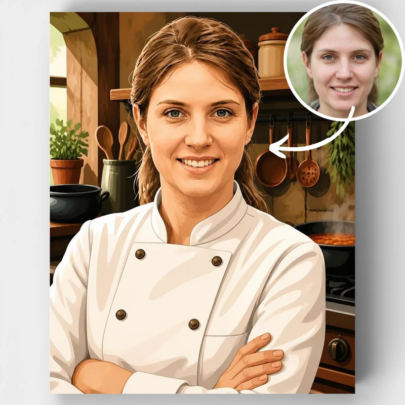 Passionate Chef in Rustic Kitchen - Custom Paint by Numbers Kit