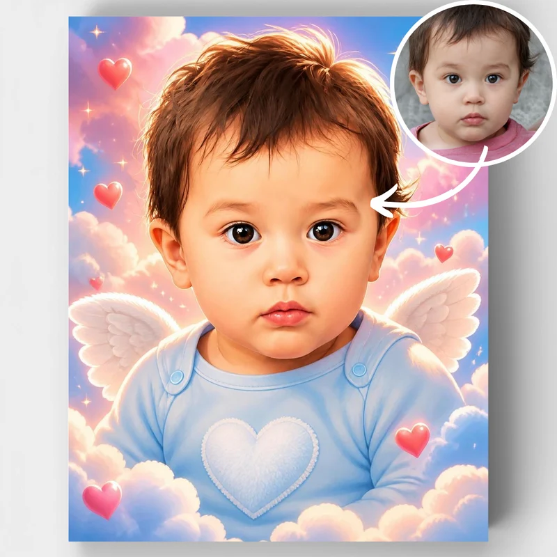 Angel Baby in Clouds - Custom Paint by Numbers Kit